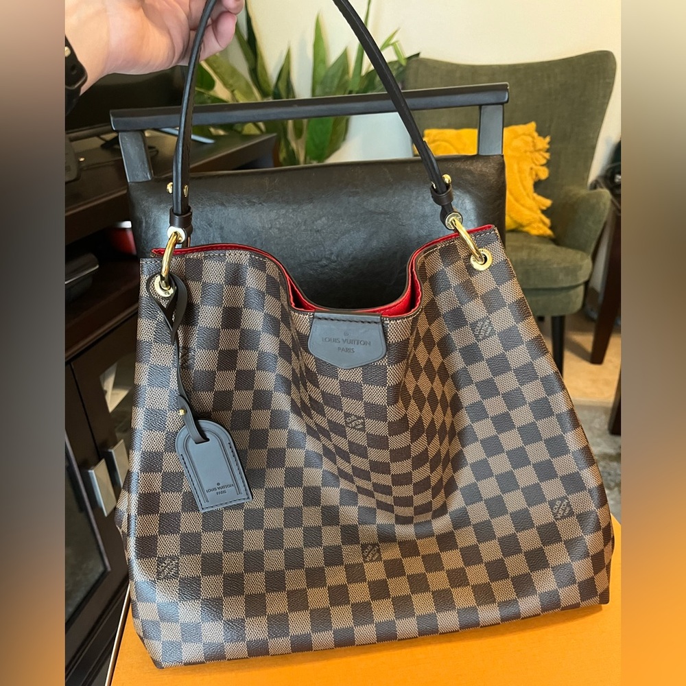 Louis Vuitton Brown Damier Ebene Shoulder Bag with Red Trim